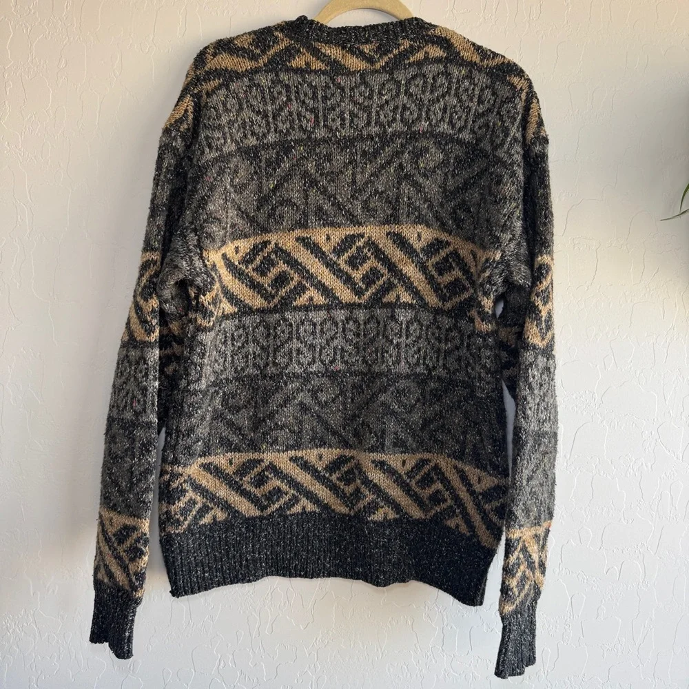Peter England Sweater Mens Medium M Geometric Aztec Grandpa 90s Wool Blend VTG